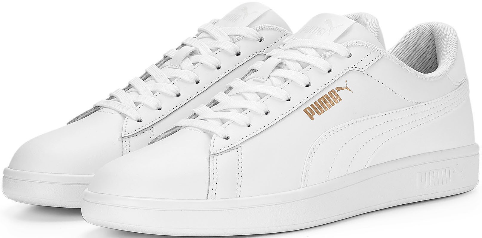 Sneaker PUMA "SMASH 3.0 L", Damen, Gr. 41, puma weiß, puma weiß, puma gold, unifarben, Schuhe Sneaker