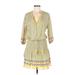 Casual Dress - Mini V Neck 3/4 sleeves: Yellow Dresses - Women's Size Medium