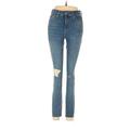 Madewell Jeggings - Mid/Reg Rise Skinny Leg Boyfriend: Blue Bottoms - Women's Size 25 - Distressed Wash