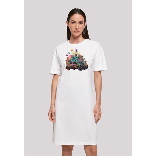 „Shirtkleid F4NT4STIC „“Blumen Auto““ Gr. 3XL, weiß Damen Kleider Freizeitkleider Print“