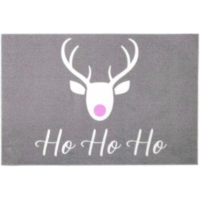 Fußmatte "VELVET - HOHOHO, Made in Belgium", grau, B:60cm H:5mm L:40cm, Polyamid, PRIMAFLOR-IDEEN IN TEXTIL, Teppiche, Schmutzfangmatte, Weihnachten, mit Spruch, waschbar, rutschhemmend Image