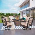 Lark Manor™ Emmaus 4-Person Swivel Sofa Chairs Seating Group w/ Fire Pit Table Synthetic Wicker/All - Weather Wicker/Wicker/Rattan | Outdoor Furniture | Wayfair