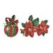 Set of 2 Multi Color Crystal Enameled Flower Christmas Present Fashion - Small