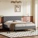 Queen Size Linen Upholstered Platform Bed with Button-Tufted Headboard and Wood Slalts for Bedroom