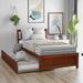 Twin Size Platform Bed with Twin Size Trundle Bed, Solid Wood Platform Bed with Slat-Shaped Headboard for Bedroom