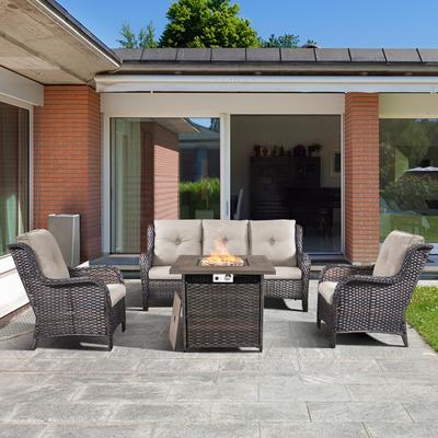 4-piece Outdoor Patio Sofa Chair Set With Fire Pit Table