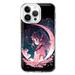 MUNDAZE Case for Apple iPhone 15 Pro Max Slim Hard Shell Soft TPU Hybrid Shockproof Heavy Duty Protective Phone Cover - Kawaii Manga Pink Cherry Blossom Dreaming Moon Girl