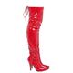 Golden Beads Women thigh high heel boots, Lace-up kinky fetish over the knee heels, elegant shoes with side zip and laces in Back, Ladies faux leather high heel boots (Red Patent, 6)