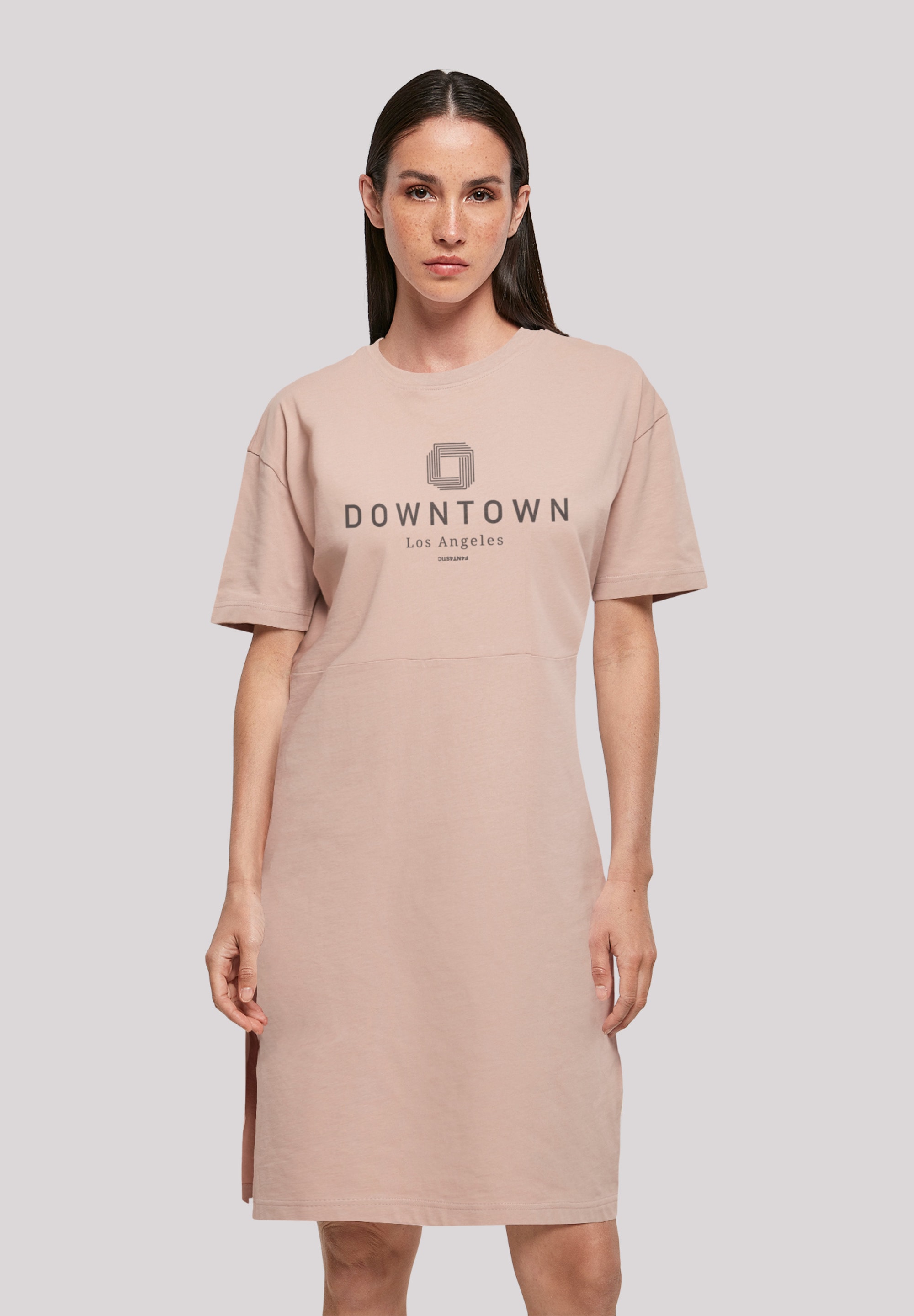 Shirtkleid F4NT4STIC "Downtown LA", Damen, Gr. XS, rosa (duskrose), Obermaterial: 100% Baumwolle, oversize, Rundhals, ohne Bündchen, Kleider Shirtkleid, Print