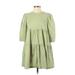 Danielle Bernstein Casual Dress - A-Line Crew Neck 3/4 sleeves: Green Solid Dresses - Women's Size X-Small