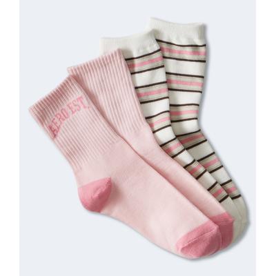 Aeropostale Womens' Logo & Stripe Crew Sock 2-Pack - Pink - Size One Size - Cotton
