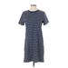 Madewell Casual Dress - Shift High Neck Short sleeves: Blue Print Dresses - Women's Size Small