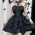 Goth Dark-Robe Gothique Emo Jacquard A-Line pour Femme Tenue de Soirée Élégante Grunge Froncée