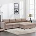 Living Room 4 Seater Module Sectional Sofa with Ottoman Chaise Lounge, Solid Wood Frame Couch Linen Fabric Sofa, Brown