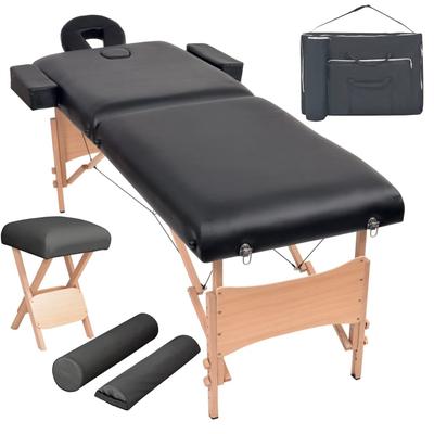 vidaXL 2-Zone Folding Massage Table and Stool Set 3.9" Thick White/Black