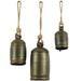 Metal Tibetan Inspired Meditation Decorative Cow Bell with Jute Hanging Rope, Set of 3 10",8",6"H, Bronze - 10",8",6"