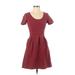 Madewell Casual Dress - Mini Scoop Neck Short sleeves: Red Stripes Dresses - Women's Size 2