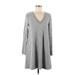 Lou & Grey Casual Dress - Mini V Neck Long sleeves: Gray Marled Dresses - Women's Size Medium