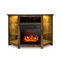 Costway Fireplace Corner TV Stand with LED Lights and Smart APP Control for 50 Inches TV-Rustic Brown