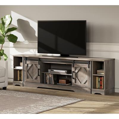 WAMPAT Modern Farmhouse TV Stand for up to 85" TVs Wood Entertainment Center with Open Storage for Living Room