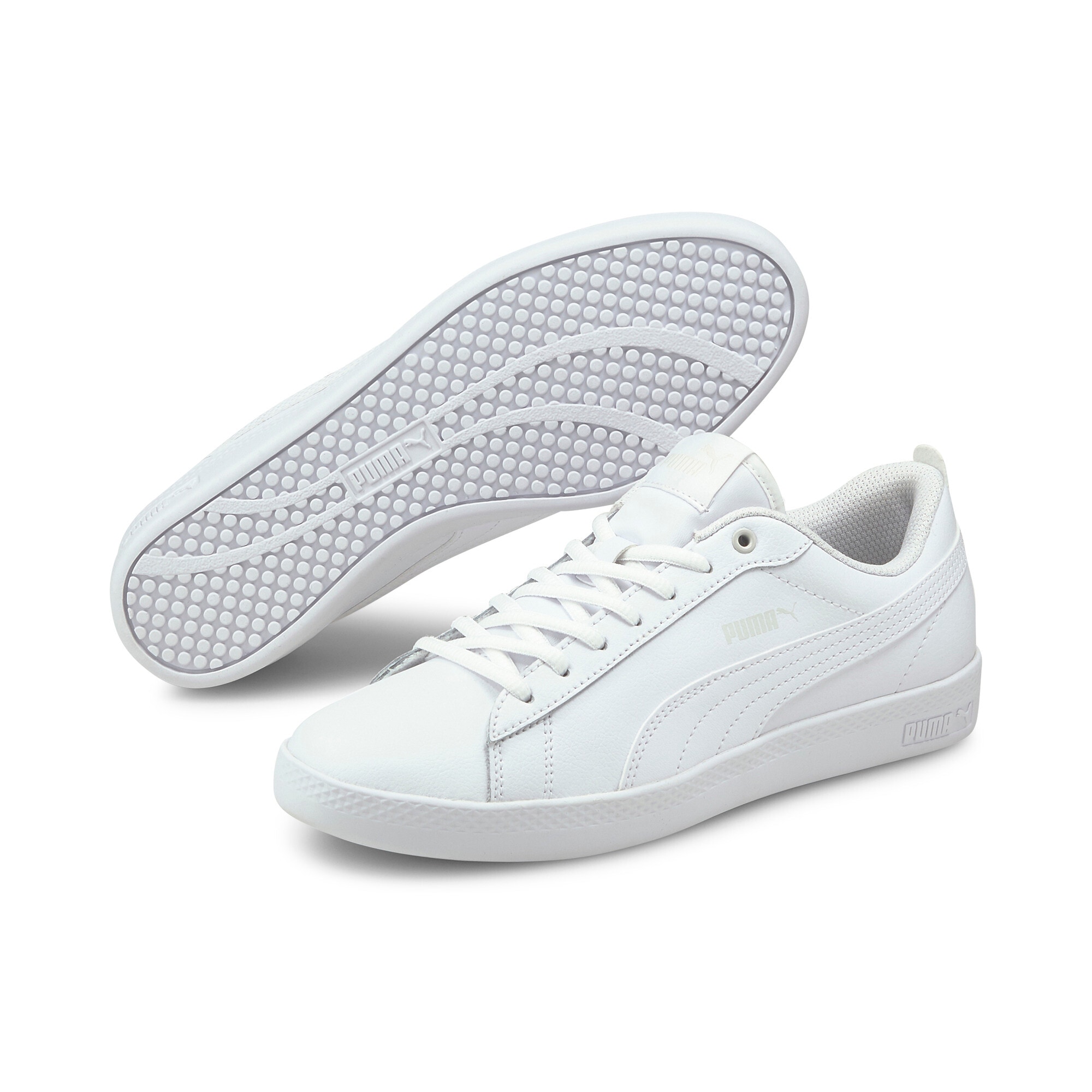 Sneaker PUMA "SMASH WNS V2 L", Damen, Gr. 38,5, puma weiß, puma weiß, Schuhe Skaterschuh Sneaker low Retrosneaker