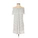 Sundry Casual Dress - Shift Off The Shoulder Short sleeves: White Print Dresses - Women's Size Small