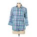 Dickies Long Sleeve Button Down Shirt: Blue Print Tops - Women's Size Medium