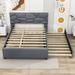 Orren Ellis Wildo Linen Upholstered Platform Bed w/ Trundle & Headboard Metal in Gray | 40 H x 69 W x 86 D in | Wayfair
