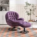 Living Room Chair - Everly Quinn Eseta 32.09" Wide Accent Chair TV Chair Living Room Chair w/ Ottoman Velvet, in Indigo | Wayfair