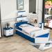 Zoomie Kids Akelah Twin Wood Platform Bed w/ Twin Size Trundle & Nightstands Wood in Blue | 53 H x 42 W x 92 D in | Wayfair