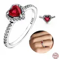 Bague en argent regardé 925 pour femme coeur rouge cristal coloré convient aux bracelets