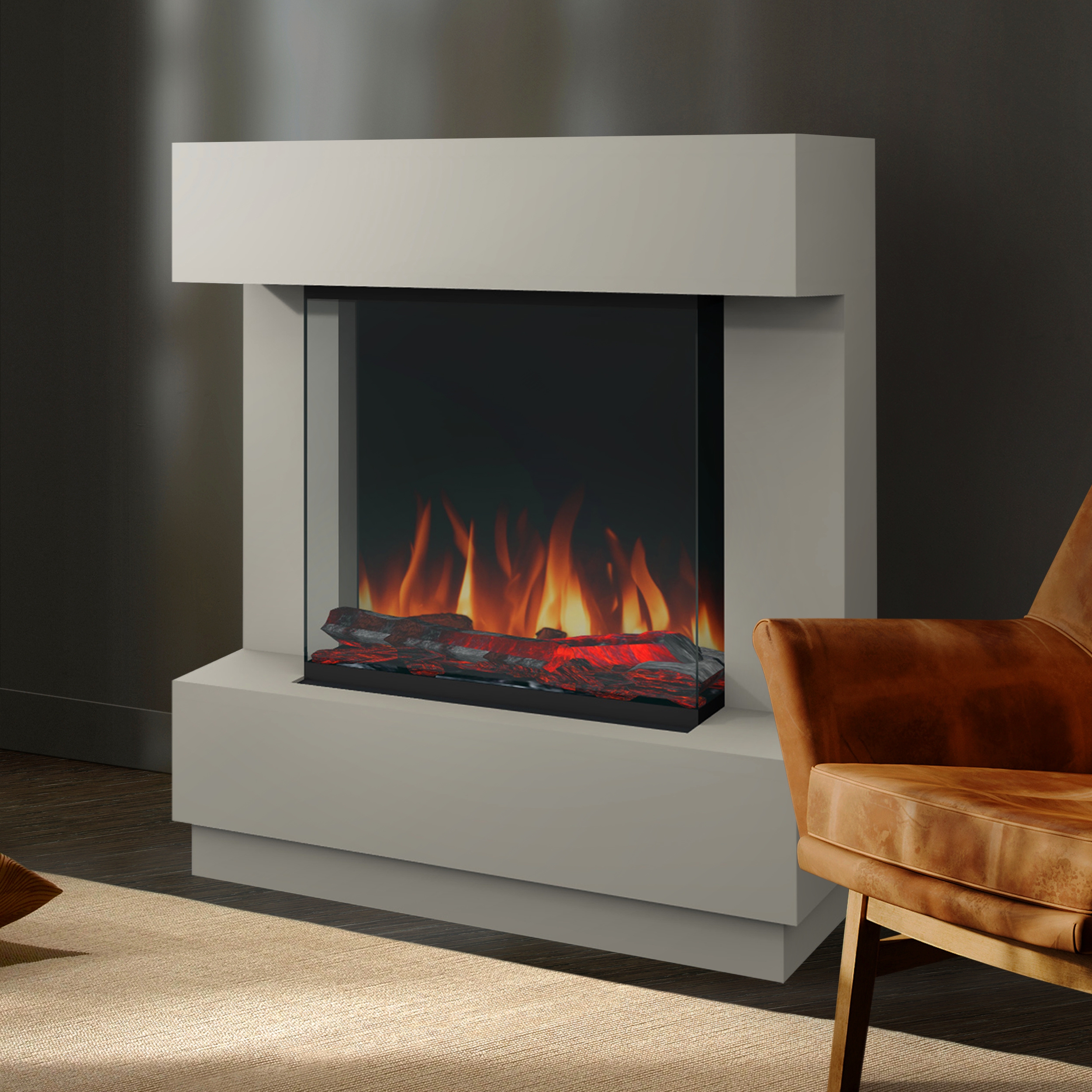 Noble Flame AURORA [Stand-Elektrokamin]: Seidengrau - smoky dark / Rauchquarz