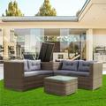 Supfirm 4 Piece Patio Sectional Wicker Rattan Outdoor Furniture Sofa Set with Storage Box Grey