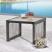 Wicker Side Table All-Weather Metal Square Dining Coffee Table Waterproof Outdoor Sectional Furniture With DPC Desktop For Bistro Balcony Garden Pool Lawn Backyard