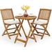 3 PCS Patio Folding Bistro Set Outdoor Acacia Wood Chair and Table Set w/Padded Cushion& Round Coffee Table Ideal for Indoor Patio Poolside Garden