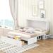 Queen Size Platform Bed, Mobile Murphy Bed with Drawer & Little Shelves on Each Side No Box Spring Needed, White