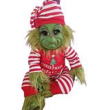 7.8Inch Grinch Baby Doll for Kids Hairy Christmas Grinch Baby with Removable Santa Costume Handmade Lifelike Stuffed Plush Toy Christmas Cartoon Doll Gifts Xmas Home Decorations