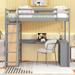 Gray Full Size Loft Bed with Ladder, Shelves, and Desk and Storage Staircase & Guard Rail, Wooden Bedframe for Teens
