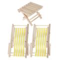 3 Pcs Dollhouse Miniature Beach Chairs Mini Lounge Chair Foldable Table Ornament