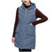 Diufon Women s Sleeveless Down Cotton Hoodies Mid-Length Full Zipper Puffer Waistcoats with Pocket