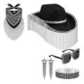 AOOOWER Vintage Country Western Cowgirl Hat Rhinestones Tassels Cowgirl Hat 5Pcs Set For Party Photo Props Headwaer Gifts Bachelorette Party Hats 10 Pack