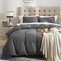 Ivellow Waffle Weave Duvet Cover Set 100% Cotton Duvet Cover King Textured Grey Duvet Cover Cozy Soft Breathable King Duvet Cover Skin-Friendly Luxury Comforter Cover Bedding Set All Season 104"x90"