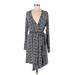 Tart Casual Dress - Wrap Plunge Long sleeves: Blue Dresses - Women's Size Medium