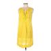 Calvin Klein Casual Dress - Shift Tie Neck Sleeveless: Yellow Solid Dresses - Women's Size 8