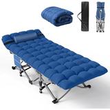 Suteck Folding Camping Cot, 74"L x 28"W x 15"H Portable Sleeping Cot w/ Mattress, Pillow & Storage Bag in Blue | 15 H x 28 W x 74 D in | Wayfair