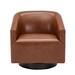 Barrel Chair - Swivel Chair - Latitude Run® Wood Base Swivel Chair, Barrel Chair, Accent Chair Faux Leather/Wood in Black/Brown | Wayfair