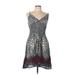 Ocean Breeze Casual Dress - Mini V-Neck Sleeveless: Gray Leopard Print Dresses - Women's Size Large