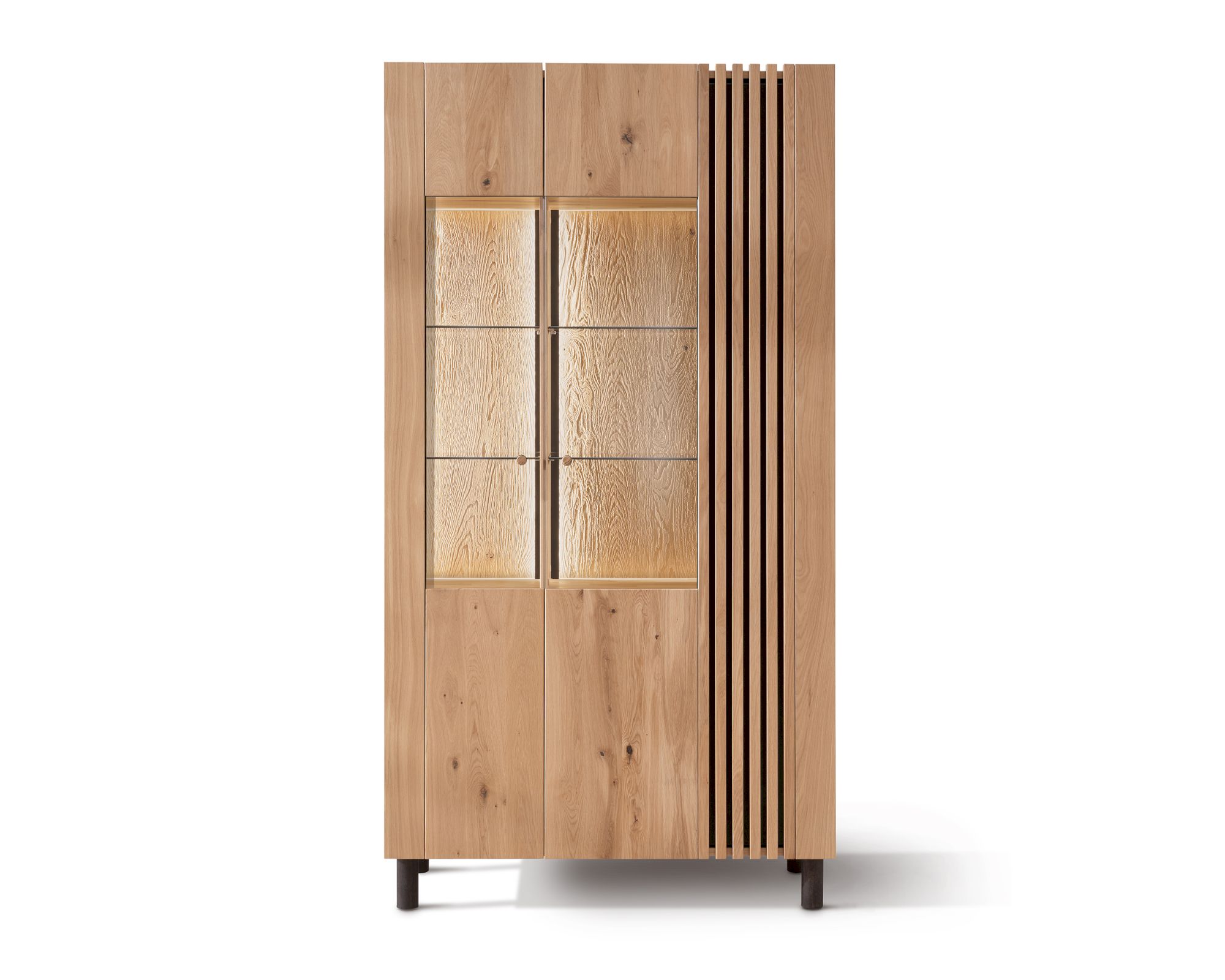 Massivholz »Ascona« Doppelvitrine I Metallfüße / mit Beleuchtung Image