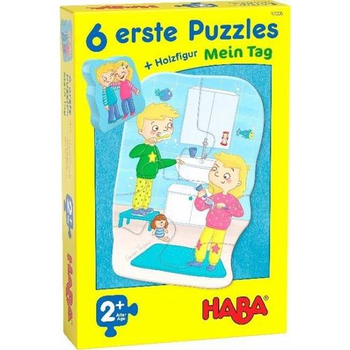 HABA 305235 - 6 erste Puzzles, Mein Tag, Puzzle ab 2 Jahren mit extragroßen Teilen und Holzfigur - HABA Sales GmbH & Co. KG
