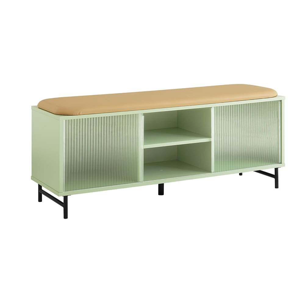 Banc de rangement à chaussure 2 portes coulissantes effet bois vert